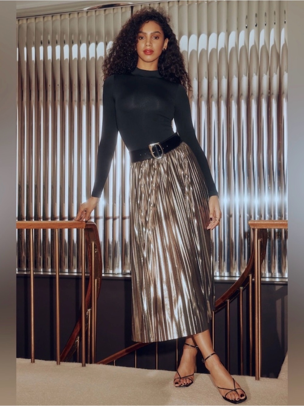 Dynamite - Laure Metallic Pleat Skirt